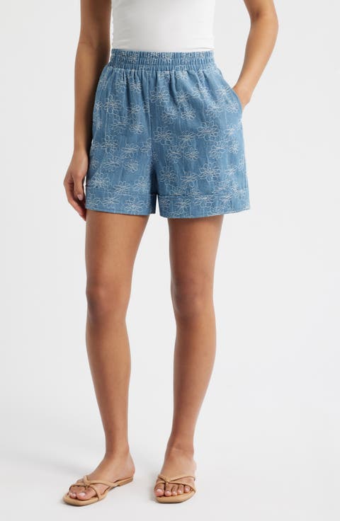 Floral Print Denim Shorts (Cloud Dancer)
