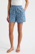 ICHI Floral Print Denim Shorts