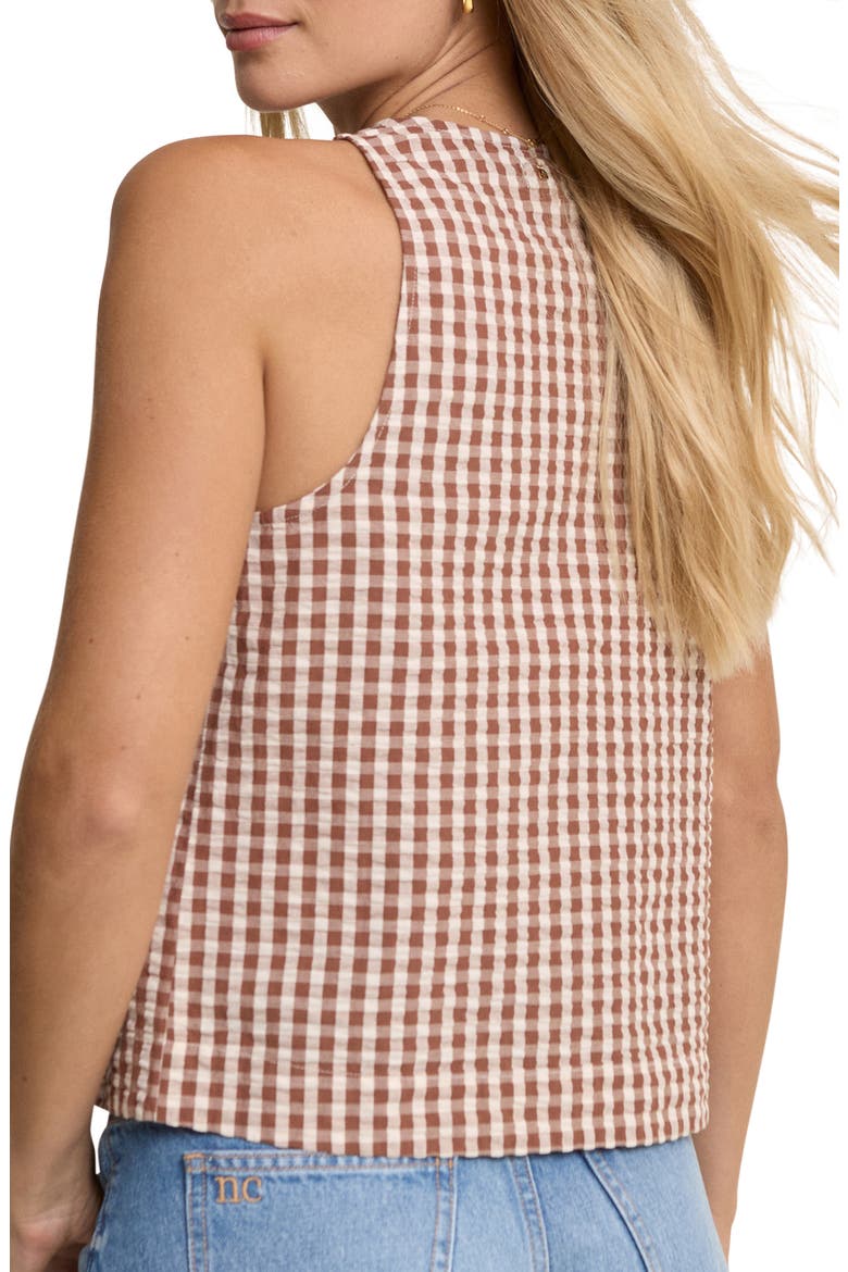 Thea Gingham Tie Front Cotton Top, Alternate, color, BROWN