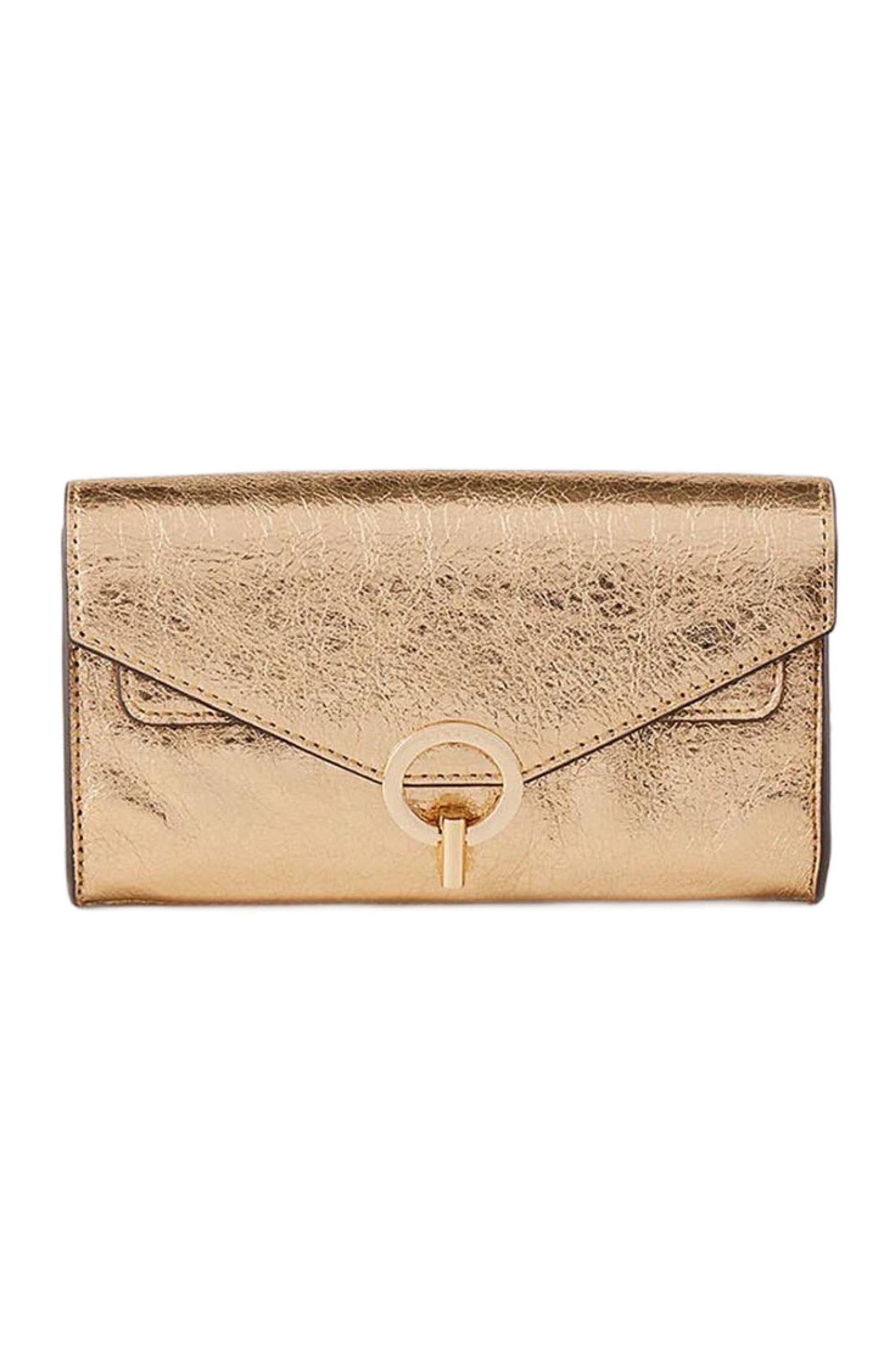SANDRO Gold leather clutch bag, Alternate, color, 