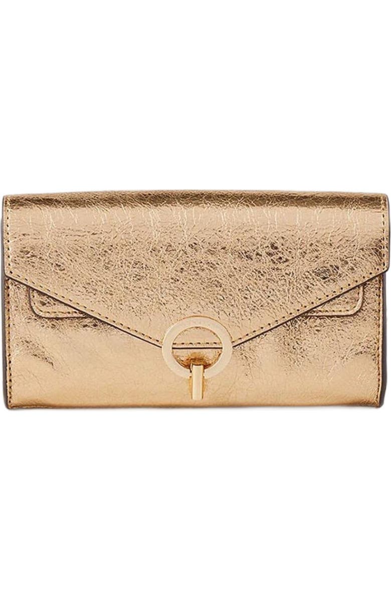 SANDRO Gold leather clutch bag, Alternate, color,