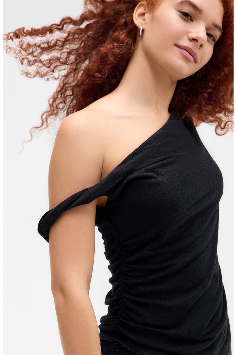 Peggy Asymmetric One-Shoulder Cotton Blend Knit Top, Alternate, color, CHARCOAL