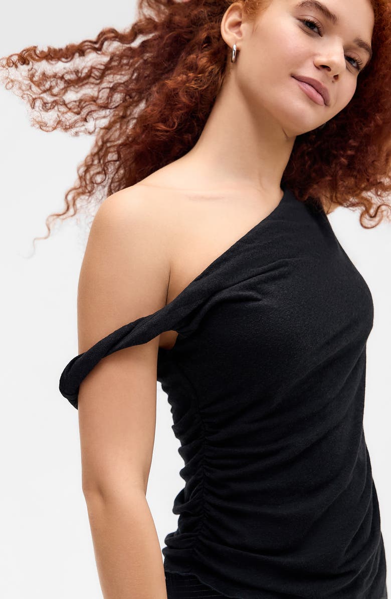 BDG Urban Outfitters Peggy Asymmetric One-Shoulder Cotton Blend Knit Top, Alternate, color, Charcoal