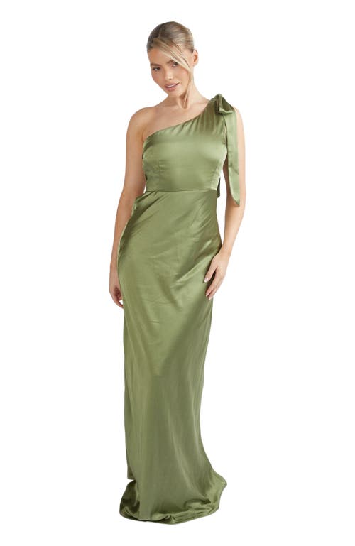Six Stories Bow One Shoulder Satin Bridesmaid Dress in Moss Green  product