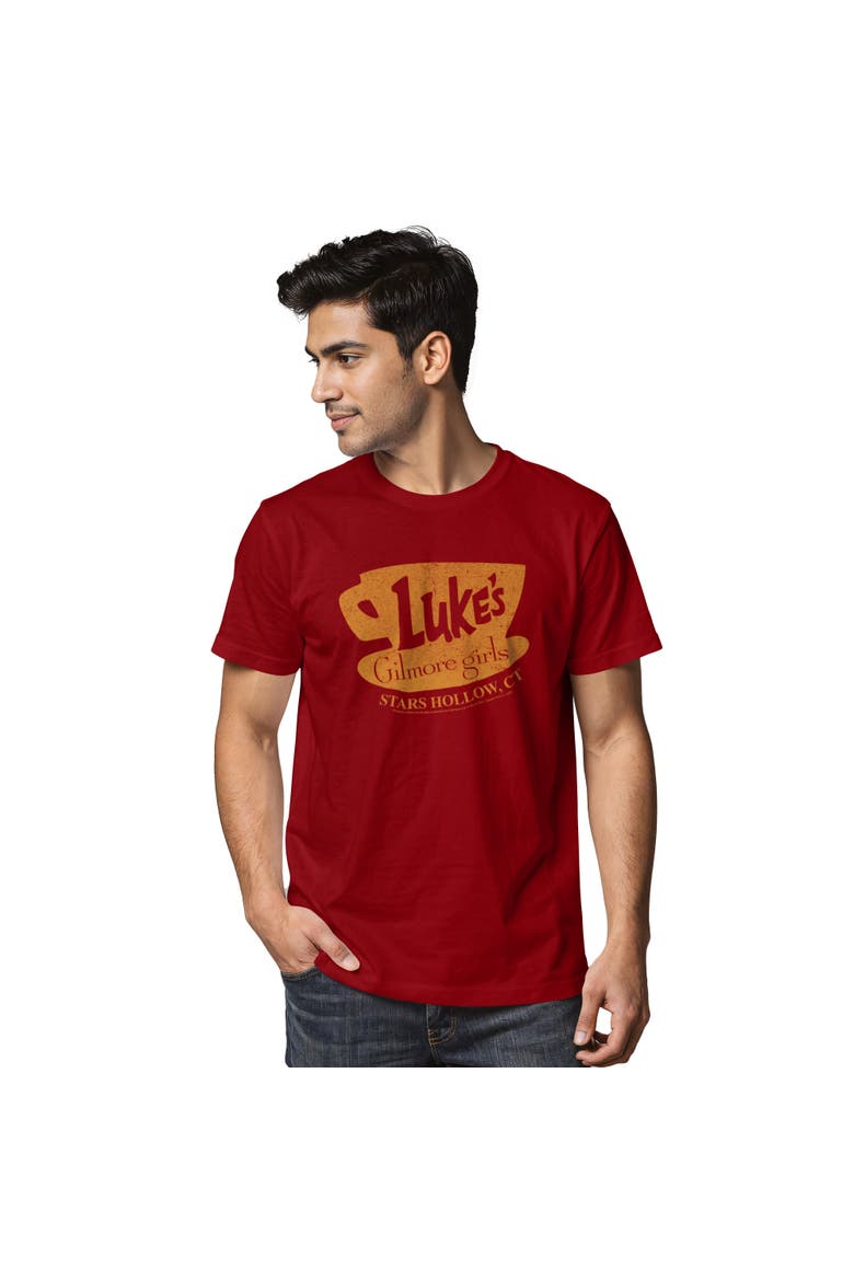 Men's Distressed Luke's Diner Logo Short Sleeve Graphic T-Shirt, Main, color, Cardinal