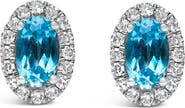 Haus of Brilliance 10K White Gold 5x3 MM Oval Cut Birthstone and Diamond Halo Stud Earrings