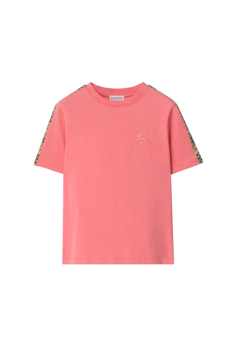 Check Trim Cotton T-shirt, Main, color, Pale hibiscus pink
