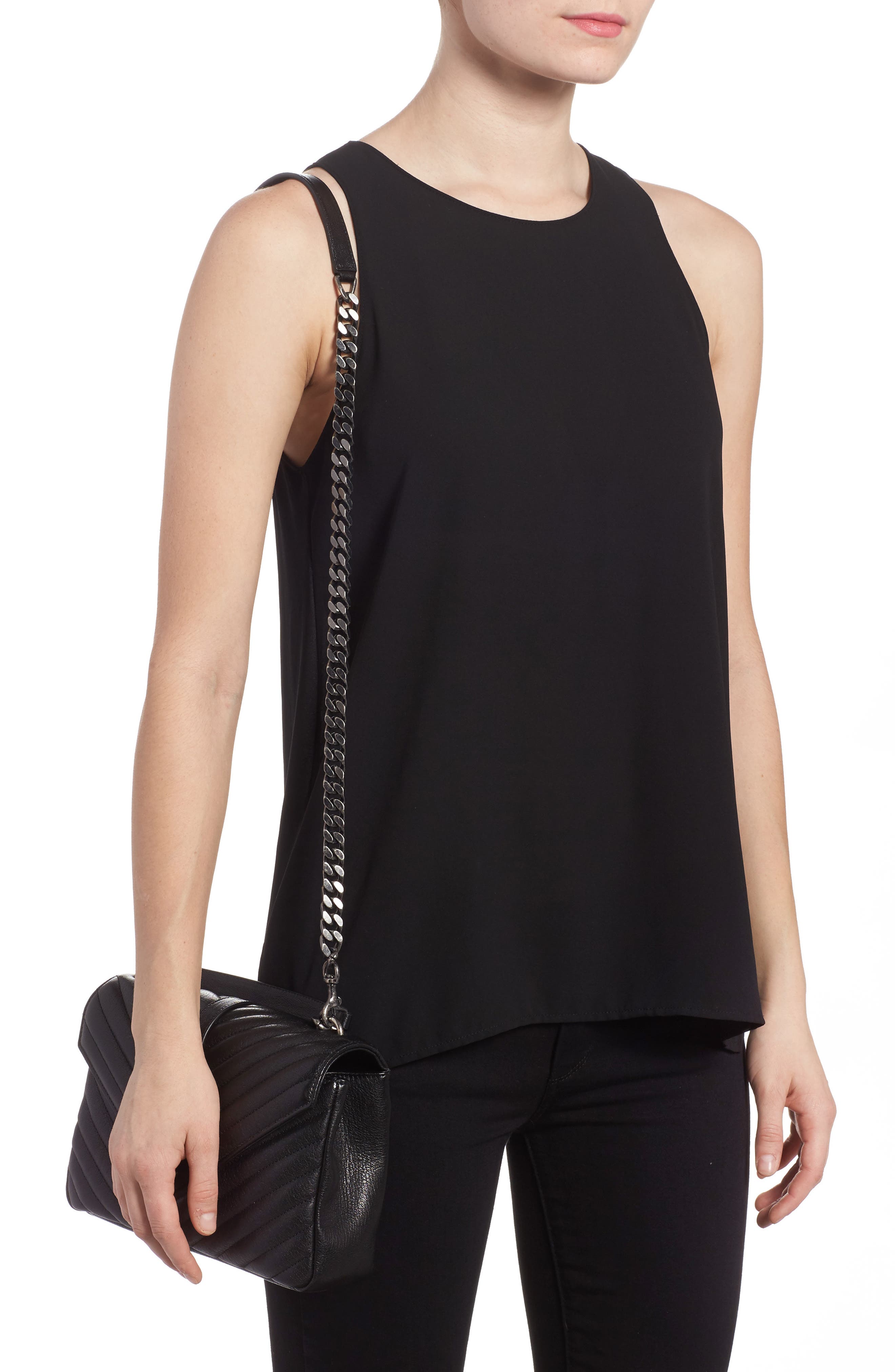 Medium College Quilted Leather Shoulder Bag, Alternate, color, NOIR