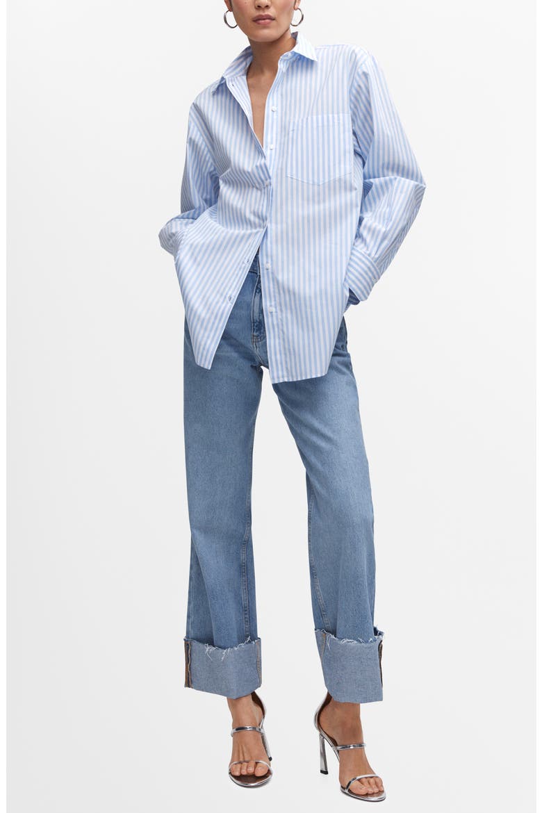 Oversize Cotton Button-Up Shirt, Alternate, color, LT-PASTEL BLUE