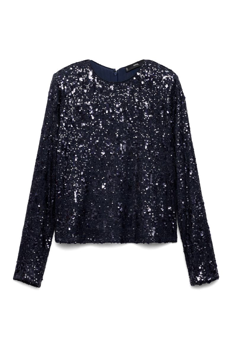 Sequin Long Sleeve T-Shirt, Main, color, DARK NAVY