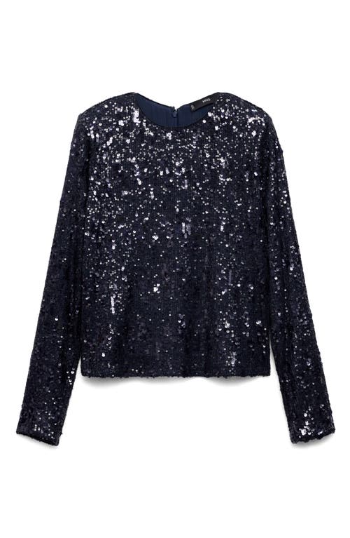 Mango Sequin Long Sleeve T-shirt In Dark Navy