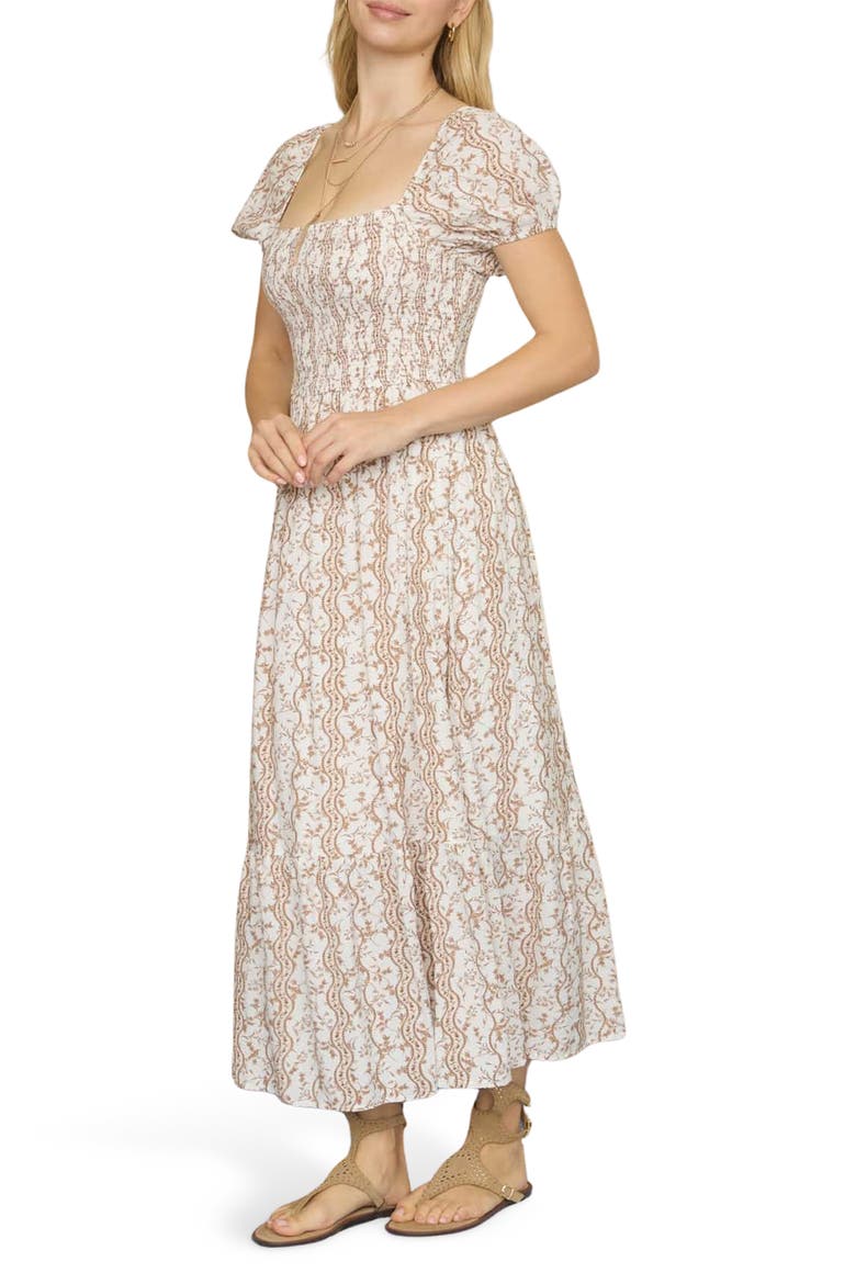 Printed Smock Midi Dress, Alternate, color, BROWN