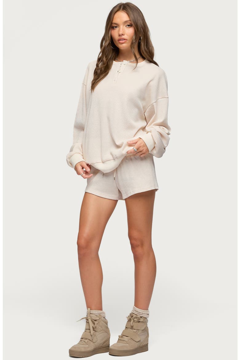 Baila Waffle Knit Henley Top, Alternate, color, STONE