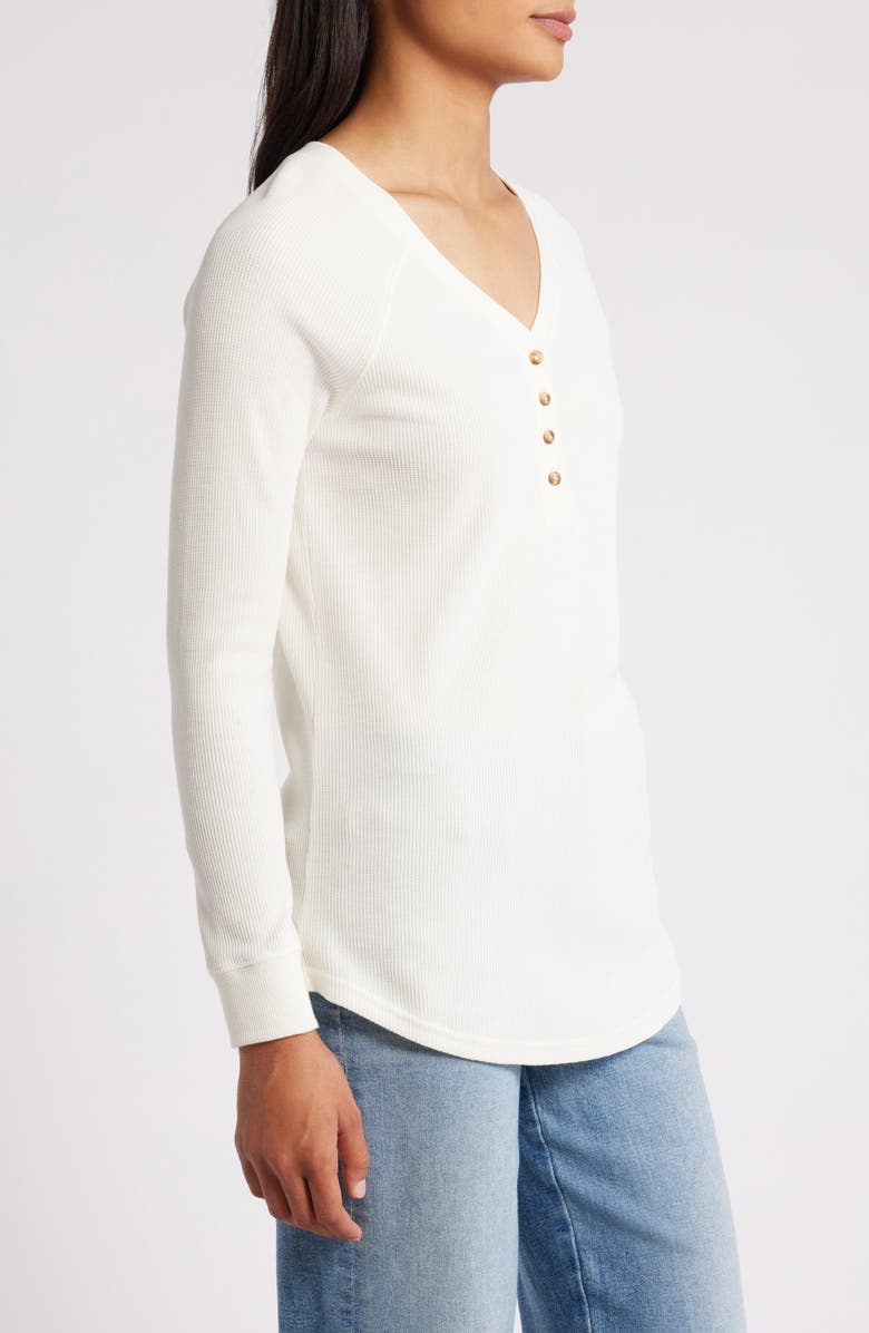 Caslon<sup>®</sup> Waffle Knit Cotton Blend Henley Top, Alternate, color, Ivory Pristine