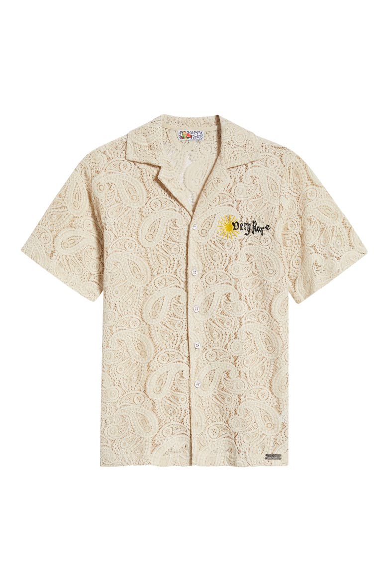 Paisleys Crochet Camp Shirt, Main, color, BEIGE