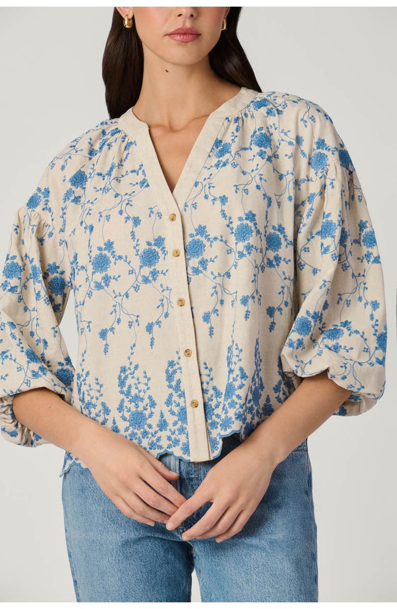 Shoshanna Fred Serra Embroidery Top, Alternate, color, Flax/Powder Blue