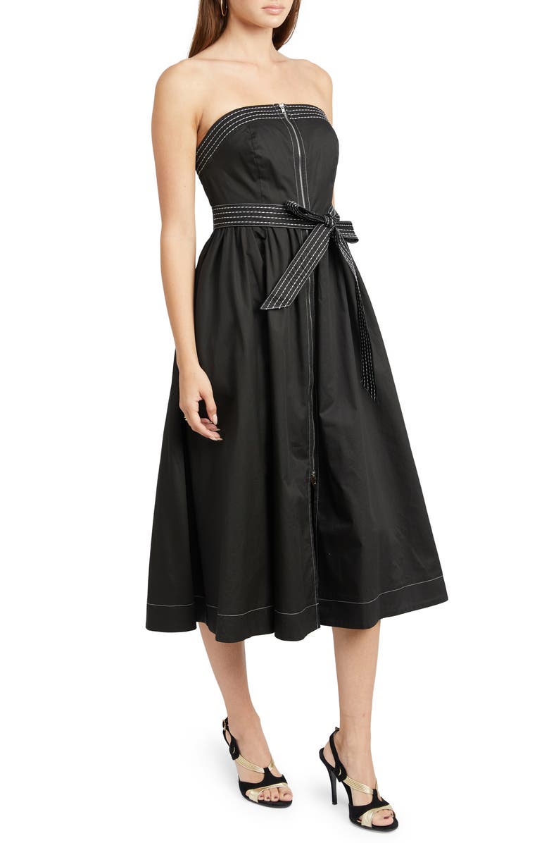 En Saison Rhea Topstitch Detail Strapless Cotton Midi Dress, Alternate, color, 