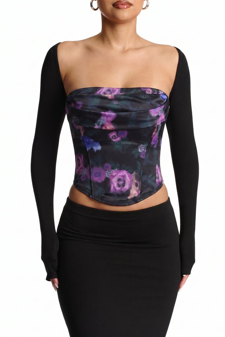 Flora Print Detachable Strap Corset Bustier, Main, color, Nocturne Floral