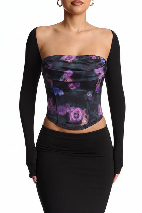 Flora Print Detachable Strap Corset Bustier