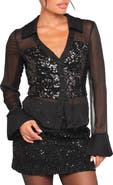 Petal & Pup Eliana Sequin Mesh Long Sleeve Button-Up Shirt