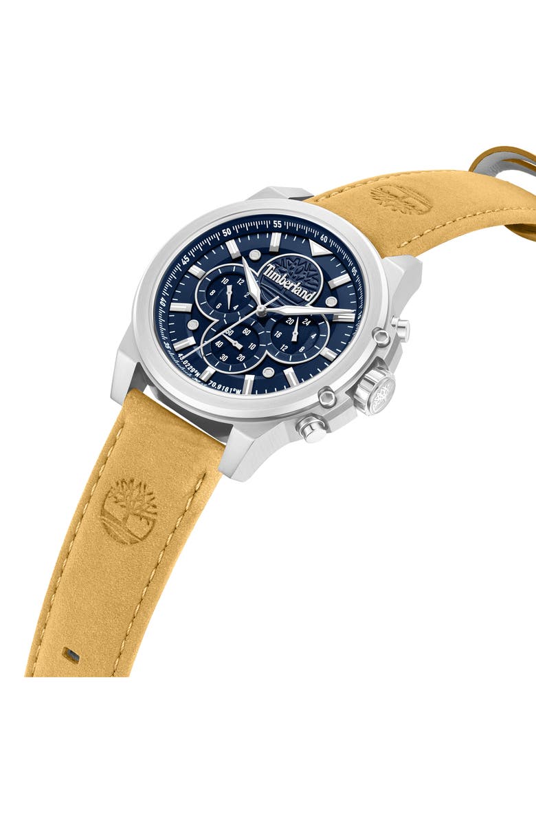 Timberland Fast Strike Chronograph Leather Strap Watch, 46mm, Alternate, color, Brown Dark