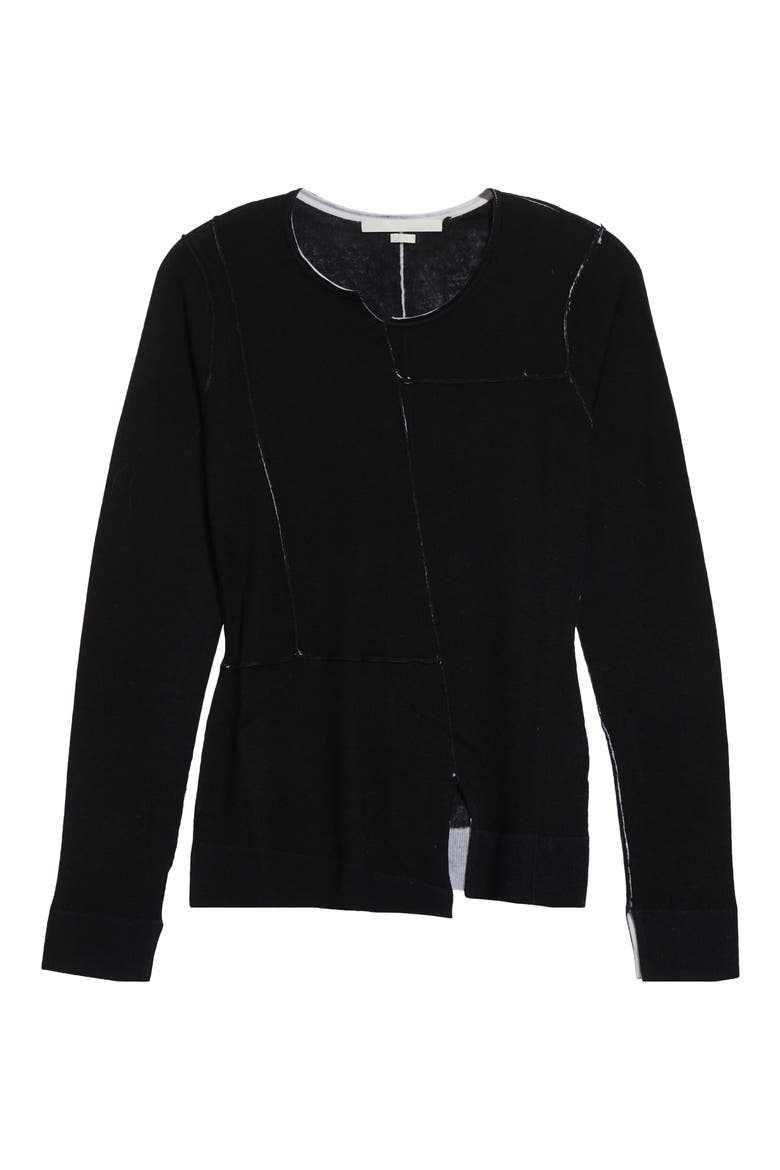 Panelled Merino Wool Cardigan, Alternate, color, CALICO/ BLACK