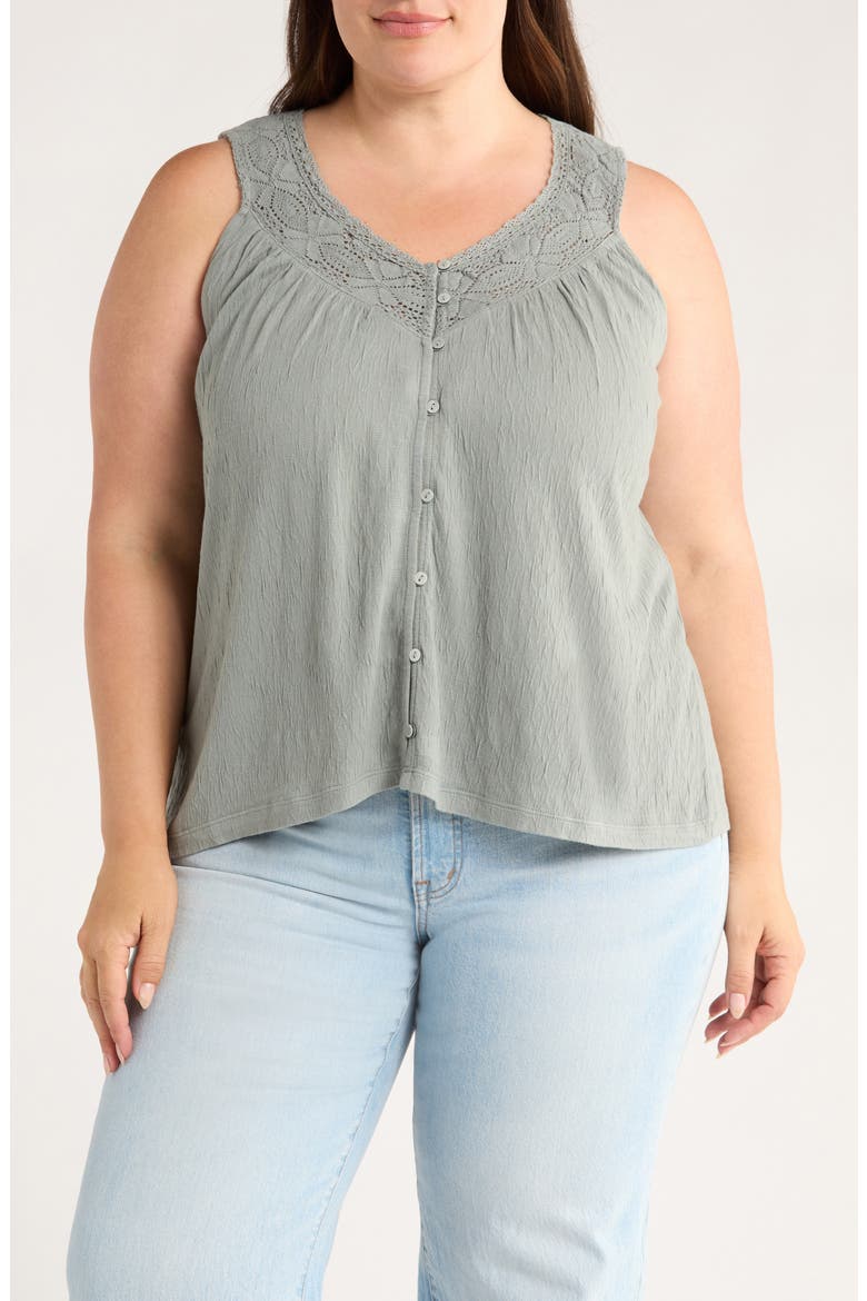 Lace Trim Sleeveless Top, Main, color, GREEN BAY
