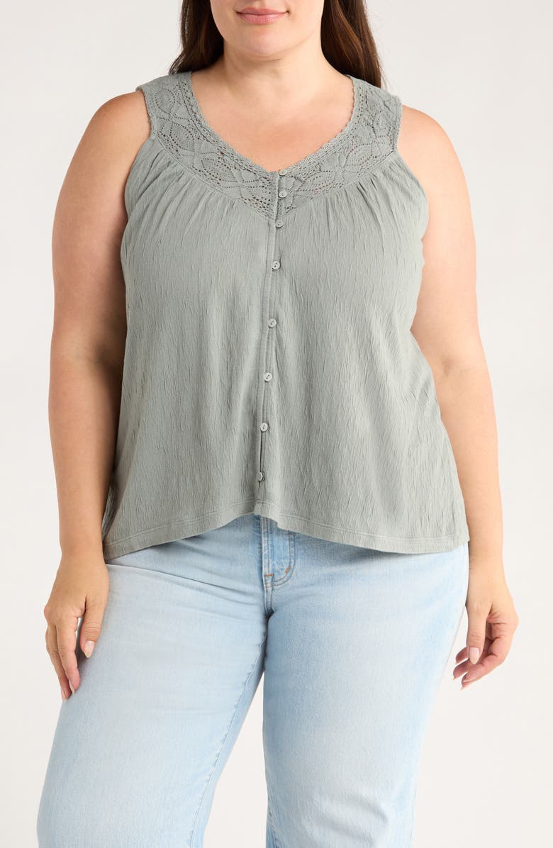 Lucky Brand Lace Trim Sleeveless Top, Main, color, Green Bay