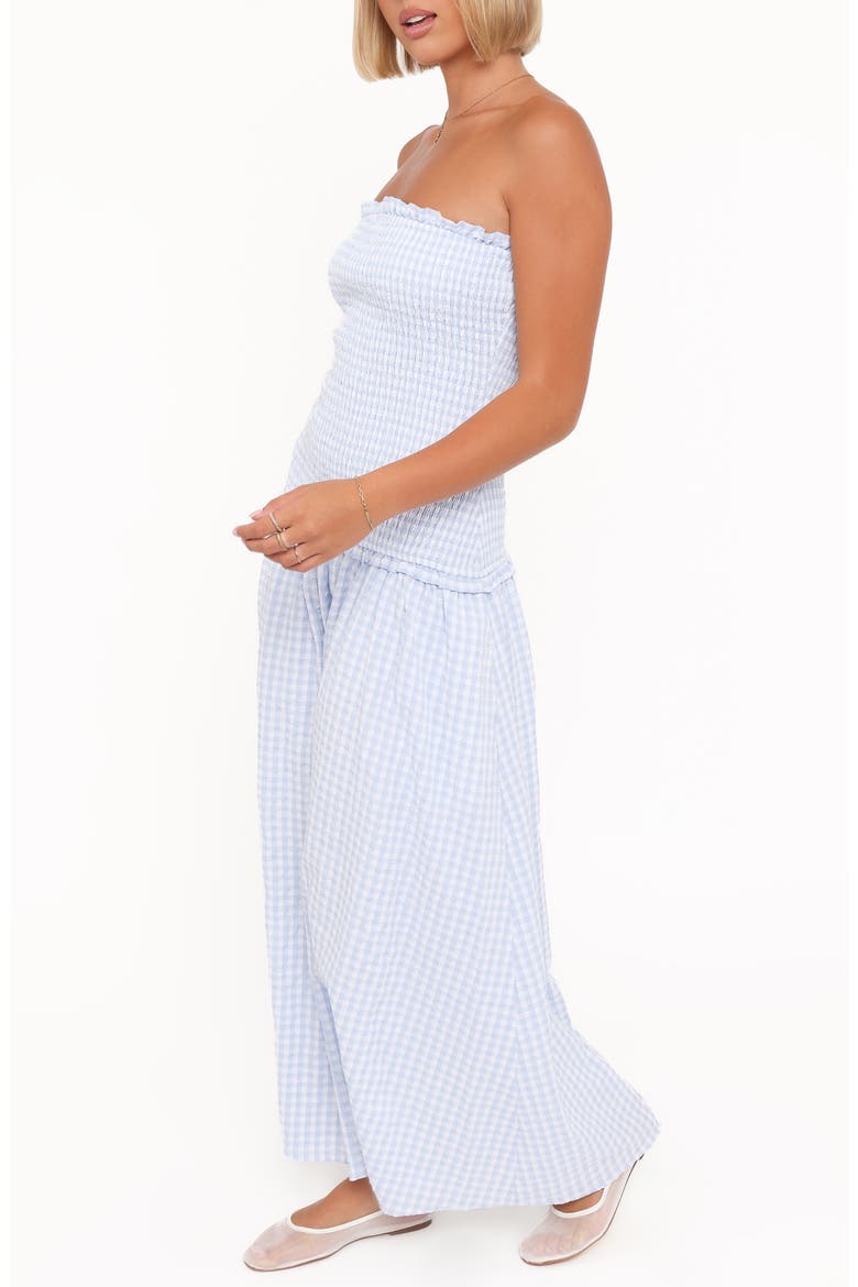 Parkway Gingham Smocked Strapless Maxi Dress, Alternate, color, BLUE GINGHAM