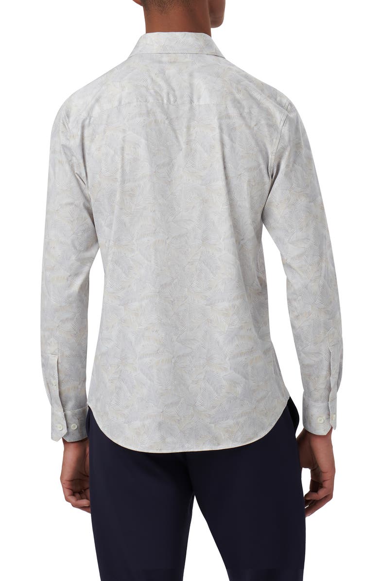 Bugatchi James OoohCotton<sup>®</sup> Leaf Print Button-Up Shirt, Alternate, color, Platinum