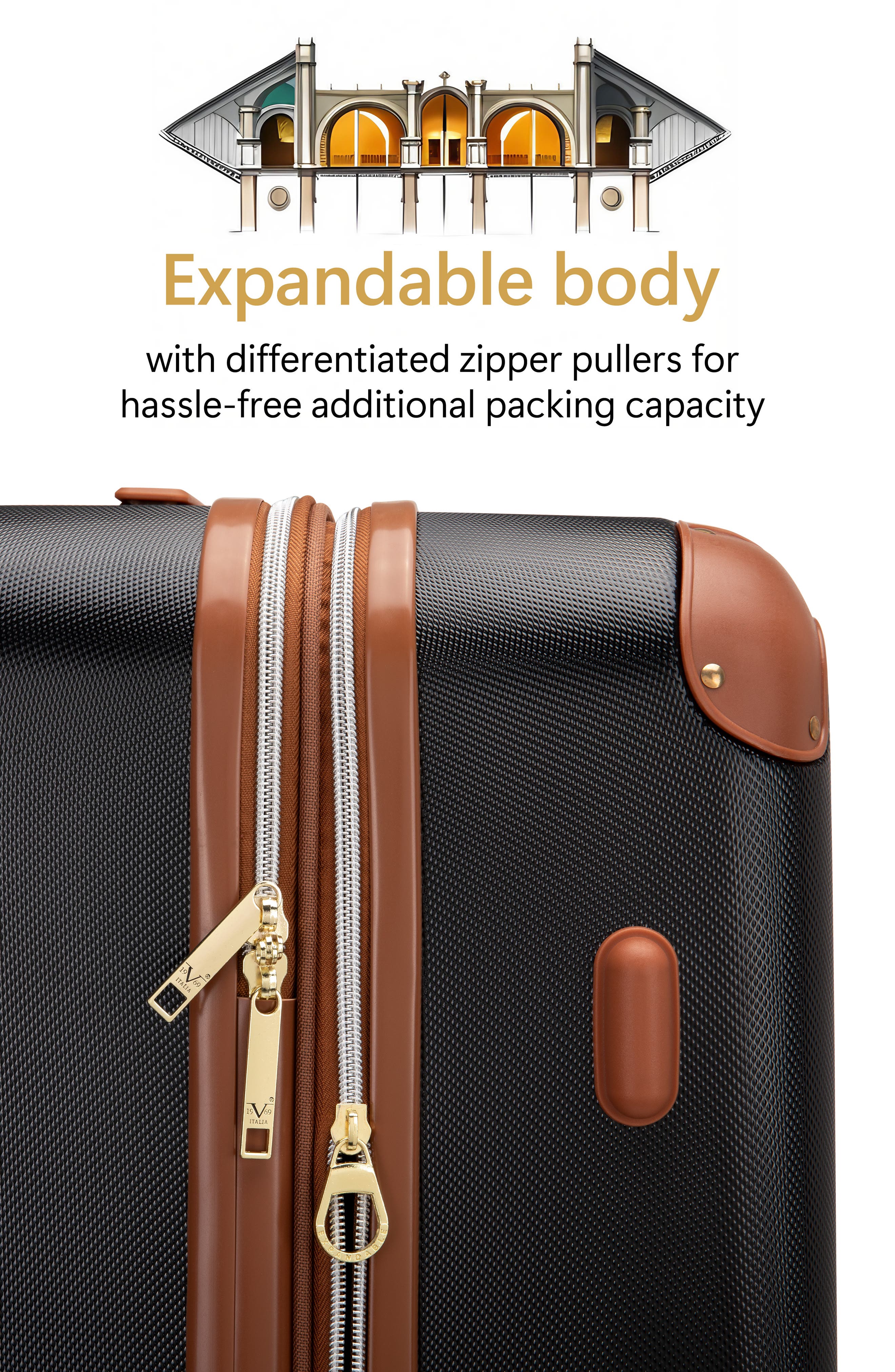 19V69 ITALIA Vintage 3 Piece Expandable Spinner Luggage Set, Alternate, color, Black