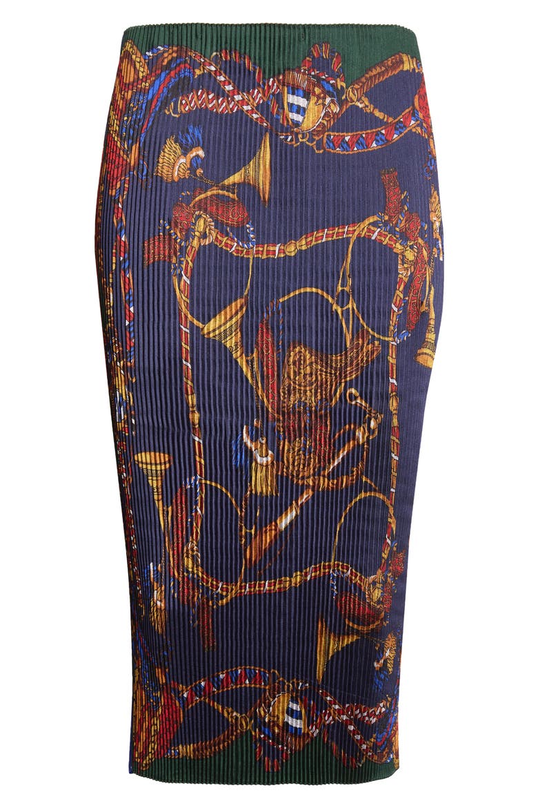 Pleated Scarf Midi Skirt, Alternate, color, GREEN MULTI PRINT