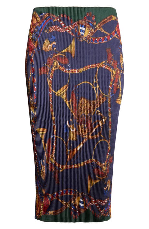 Pleated Scarf Midi Skirt