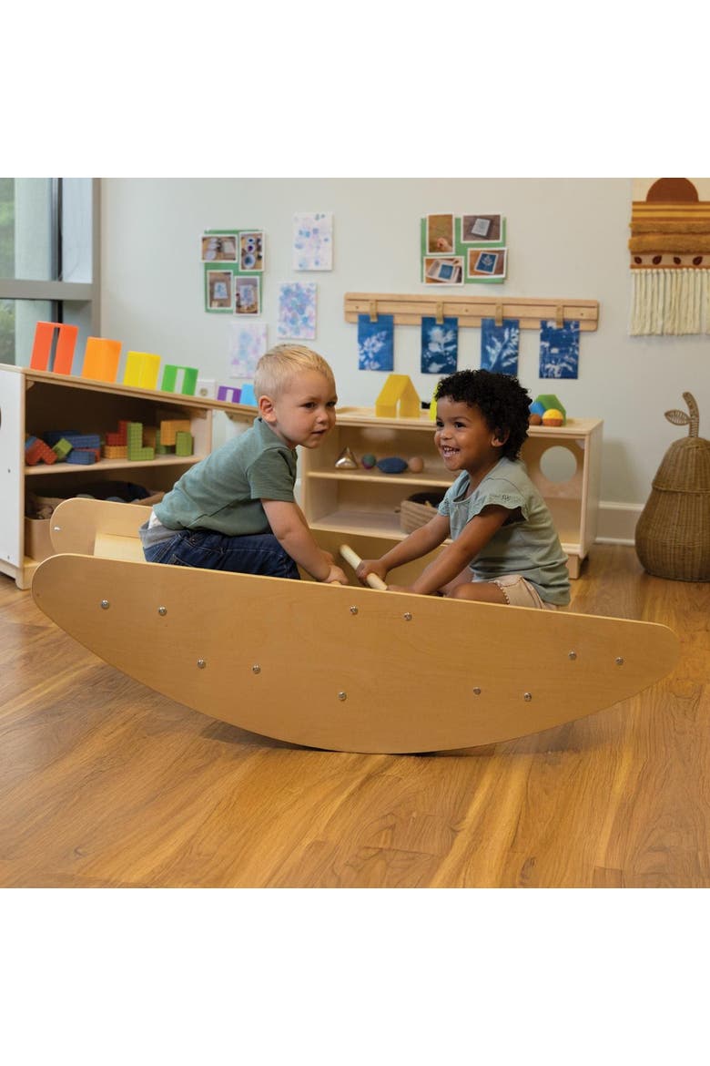 Wooden 2-in-1 Rocky Boat & Climbing Play Structure, Alternate, color, Beige