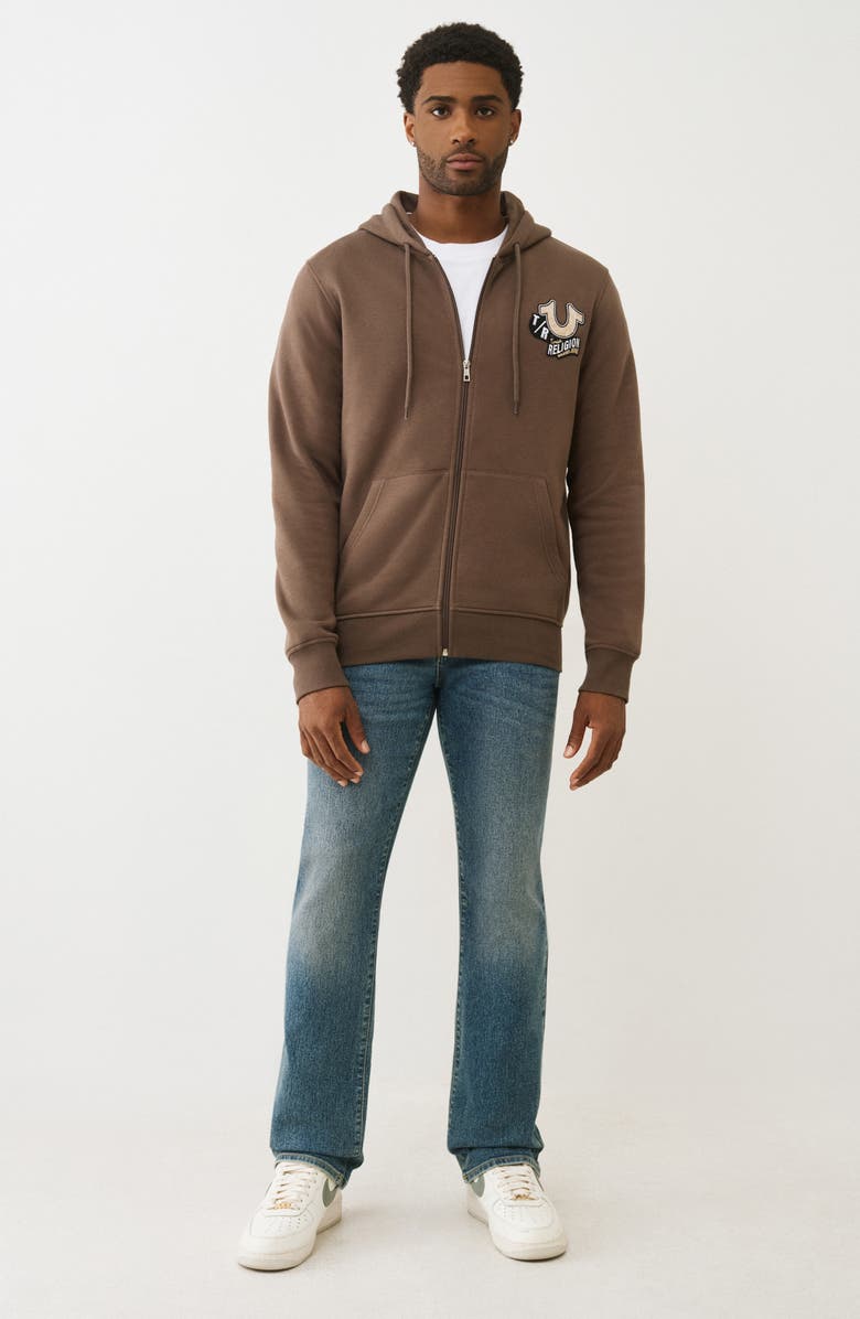 True Religion Embroidered Patch Zip Hoodie, Alternate, color, Major Brown
