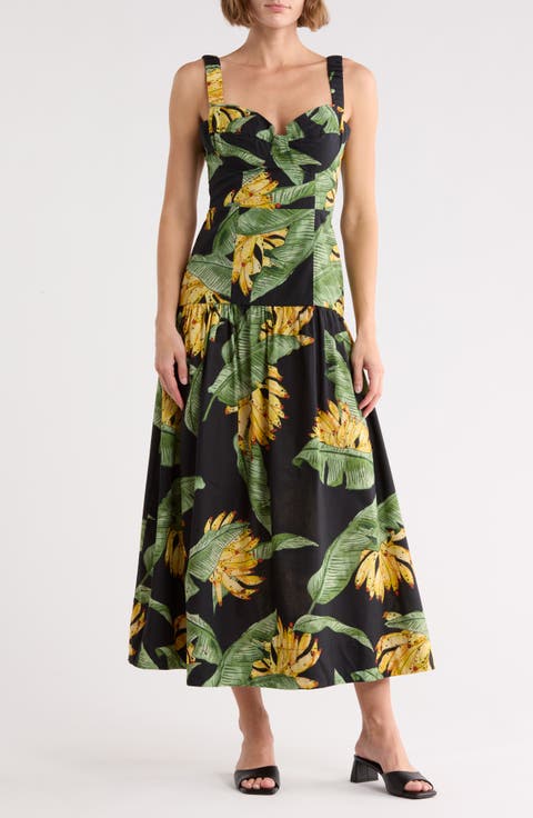 Tropical Print Fit & Flare Midi Sundress