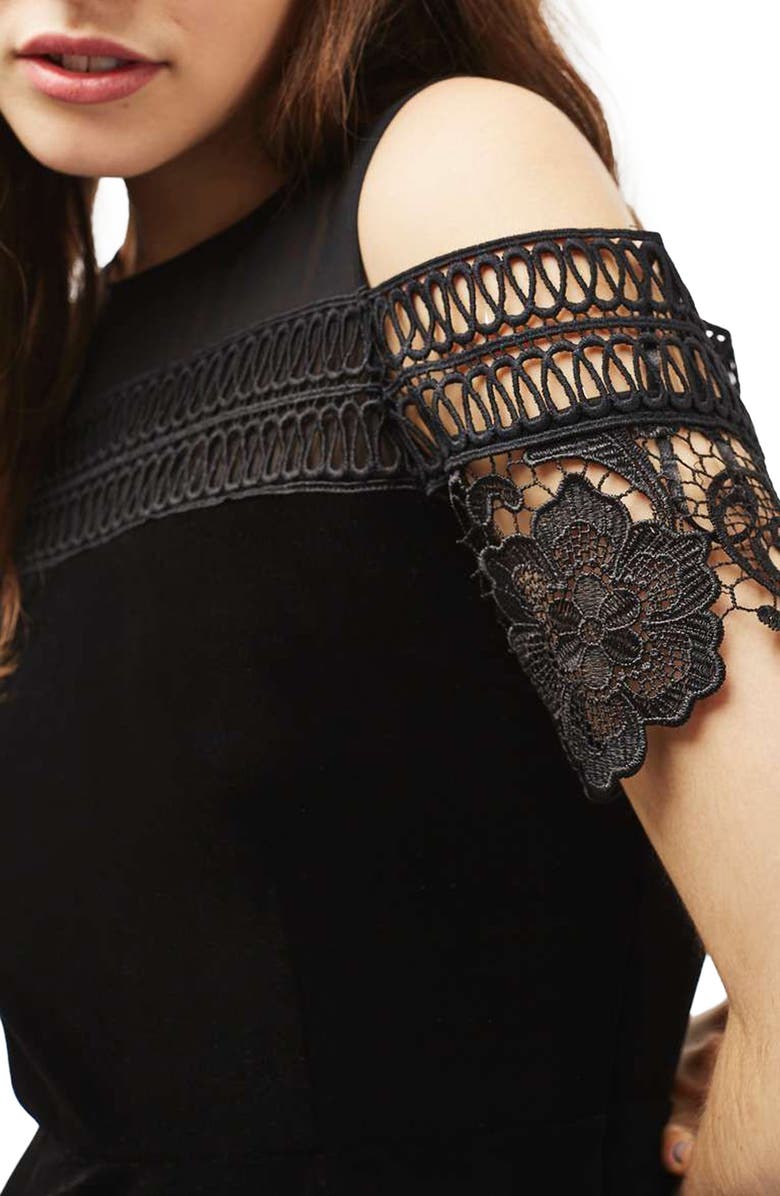 Topshop Lace & Velvet Skater Dress, Alternate, color,