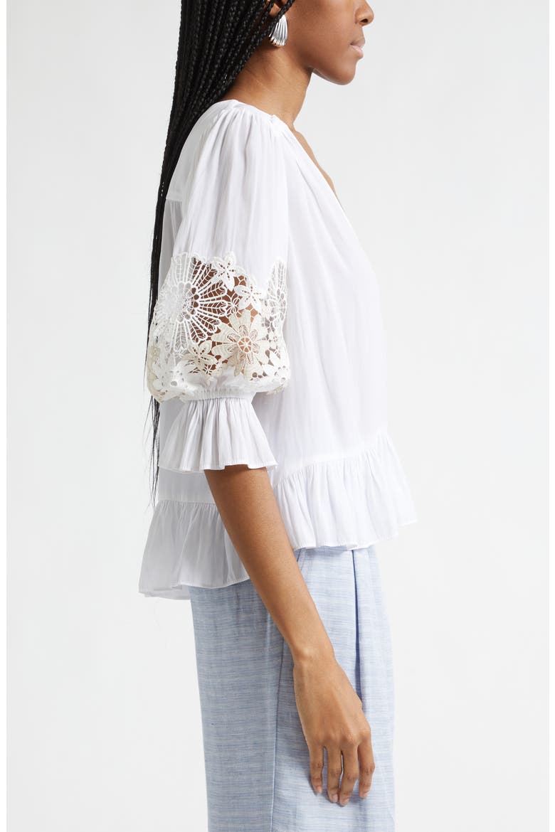 Berry Lace Inset Puff Sleeve Peplum Top, Alternate, color, IVORY