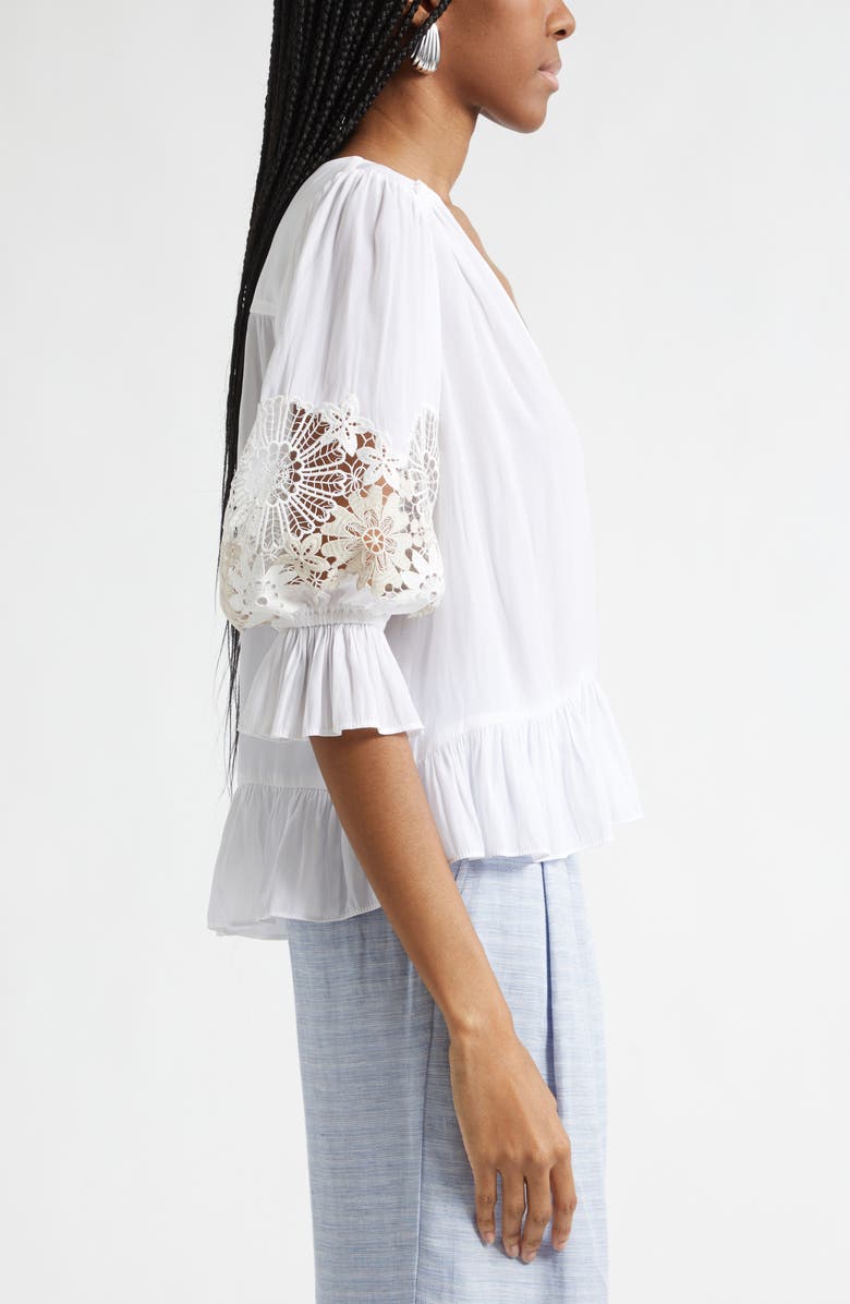 Ramy Brook Berry Lace Inset Puff Sleeve Peplum Top, Alternate, color, Ivory