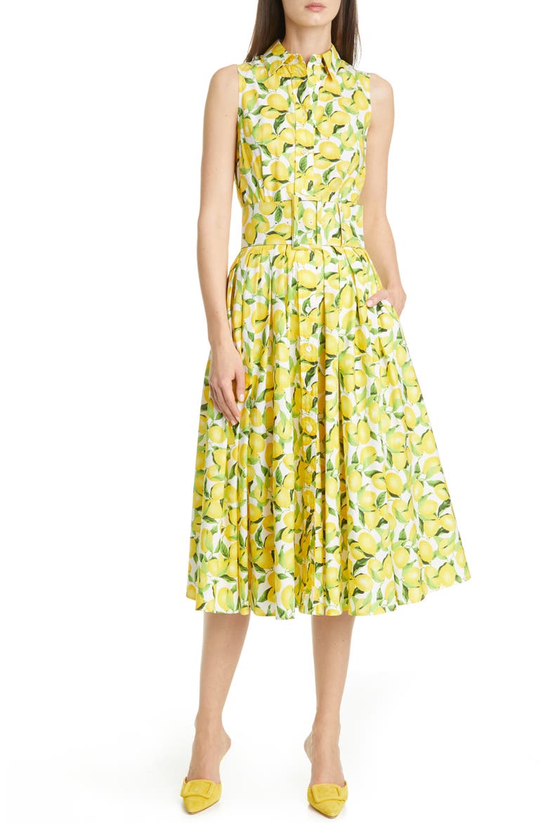 Lemon Print Midi Shirtdress, Main, color, LEMON/ OPTIC WHITE MULTI