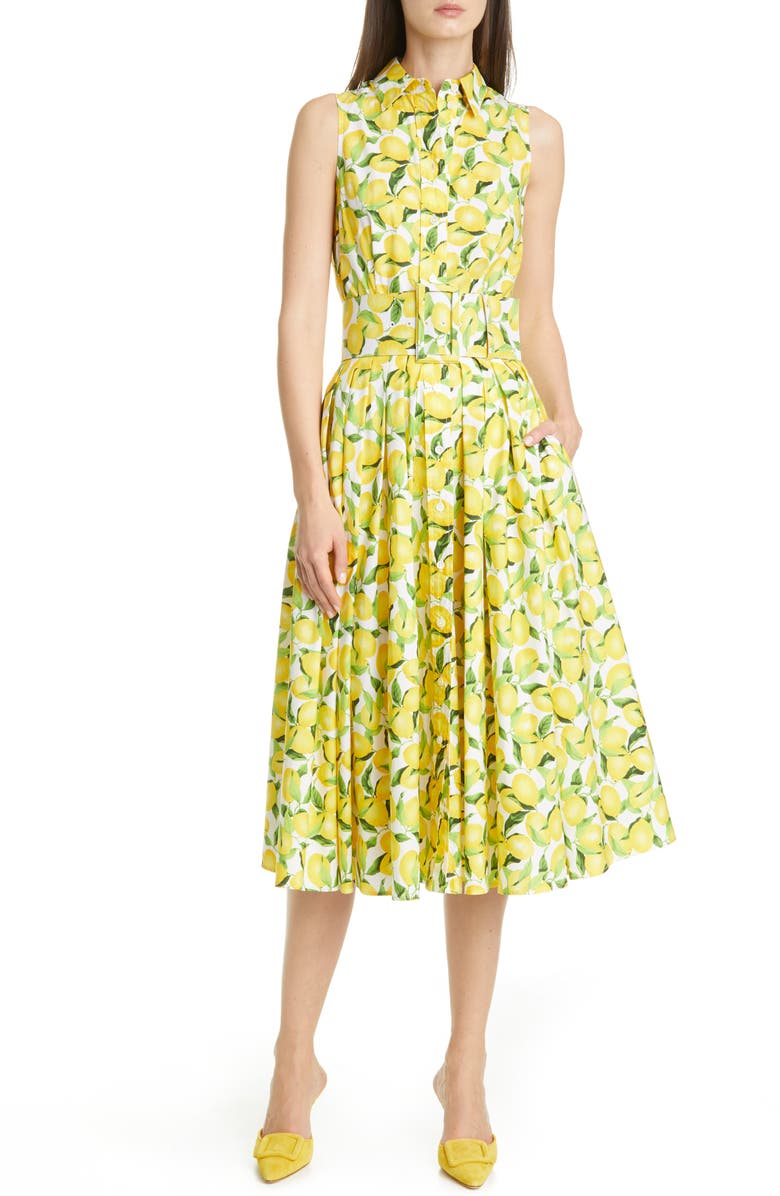 Michael Kors Collection Lemon Print Midi Shirtdress, Main, color, 