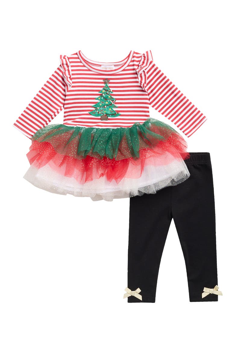 Kids' Holiday Tree Dress & Leggings Set, Main, color, OFF WHITE