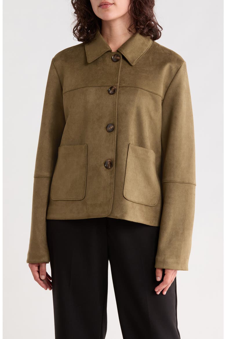 Faux Suede Shirt Jacket, Main, color, OLIVE