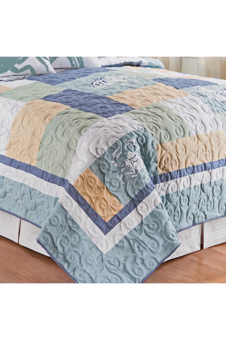 Water's Edge Full and Queen Cotton Lightweight Machine Washable Reversible Quilt, Alternate, color, Blue