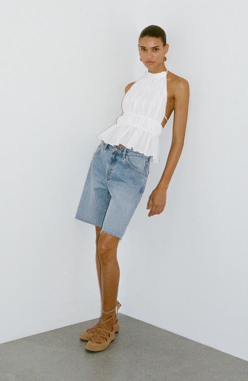 Mango Frayed Denim Bermuda Shorts In Blue