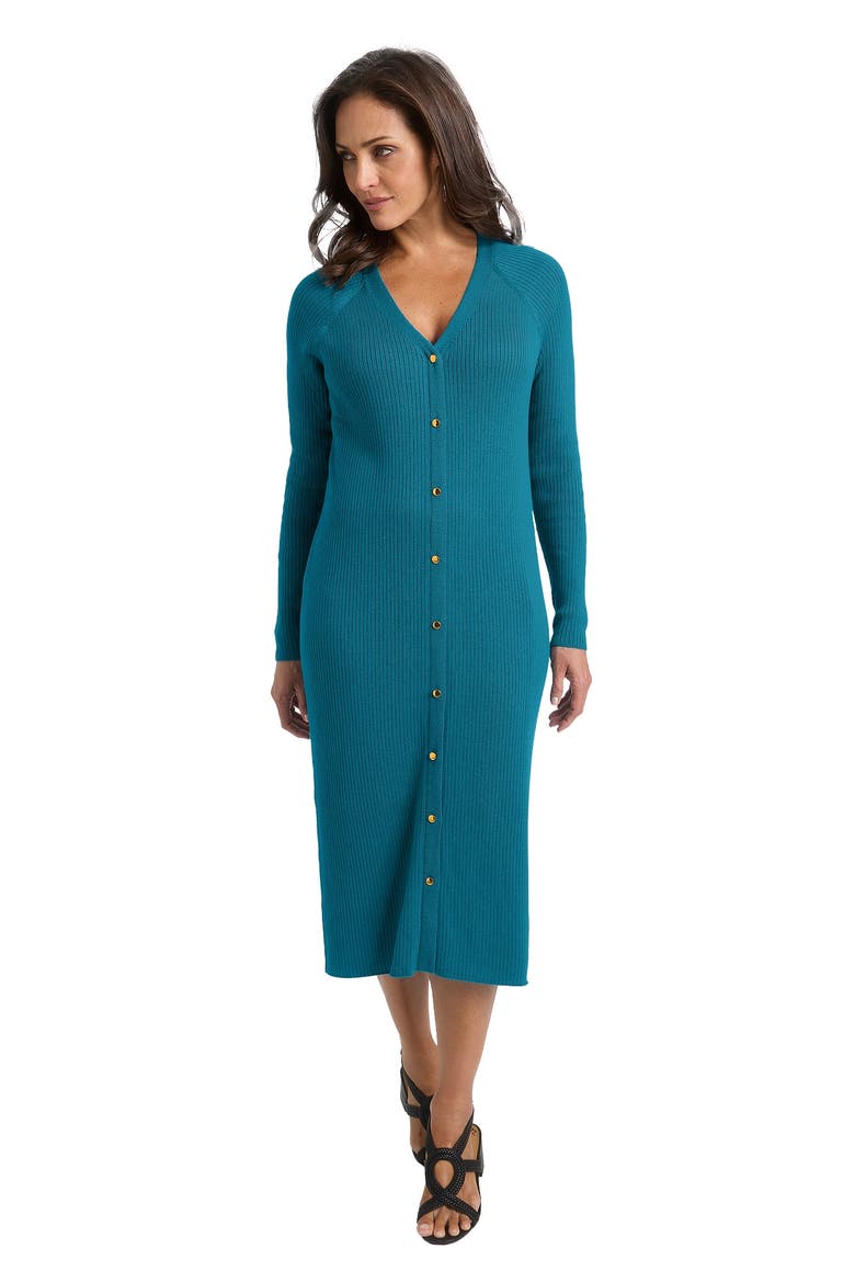 Button Front Midi Dress, Main, color, DEEP TEAL