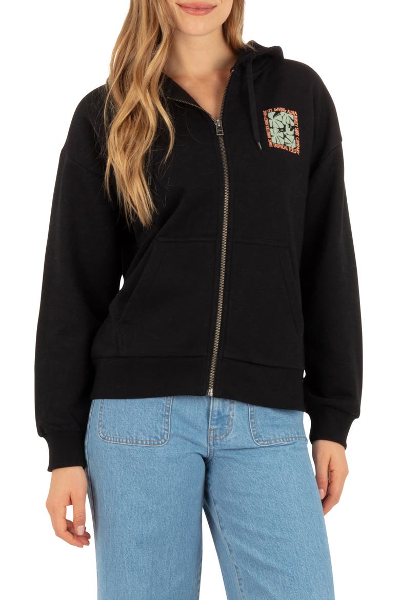 Hawaiian Kisses Full Zip Graphic Hoodie, Main, color, BLACK