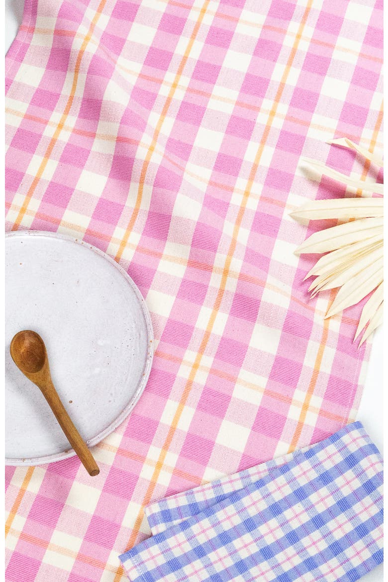 Handwoven Colorful Plaid Cotton Table Runner, Alternate, color, Pink