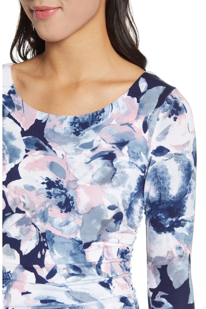 Floral Ruched Body-Con Maternity Dress, Alternate, color, BLUE & PINK PRINT
