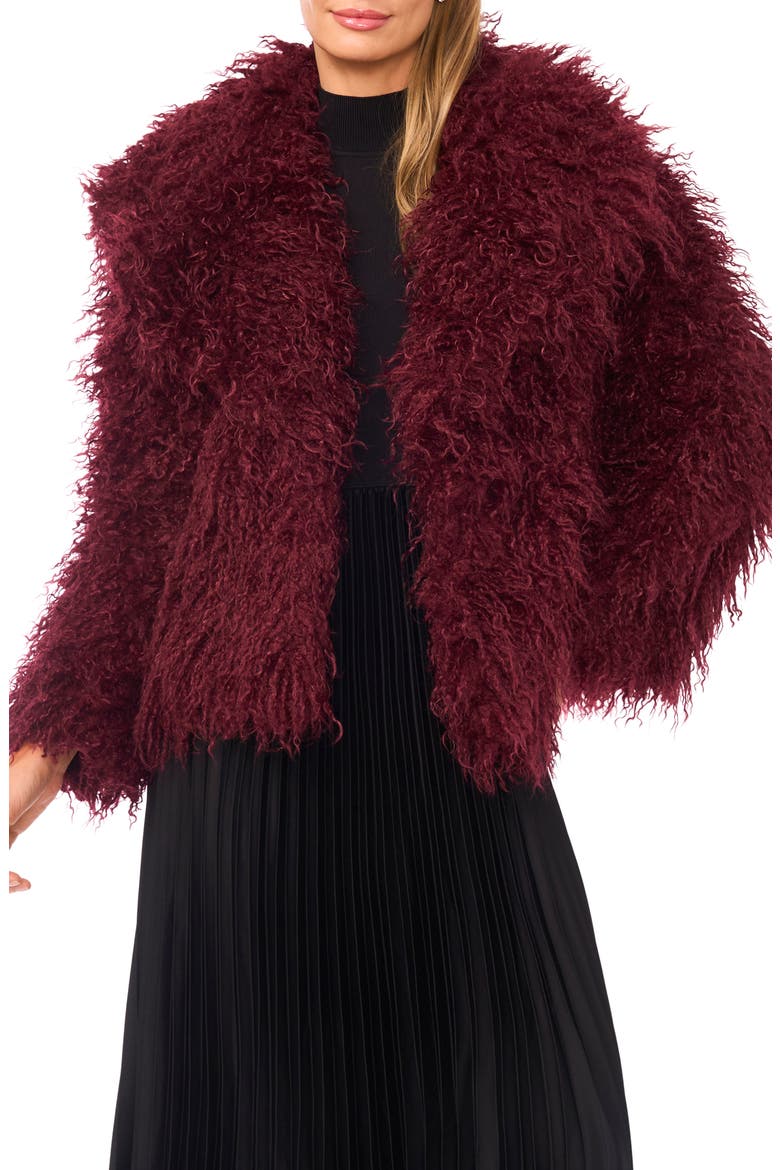 Faux Fur Jacket, Main, color, BURGUNDY